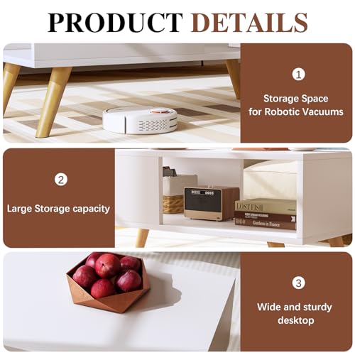 Wood Aesthetic Coffee Table with Storage, 39.4 * 19.7 * 18.5 in (Rust Brown) U441