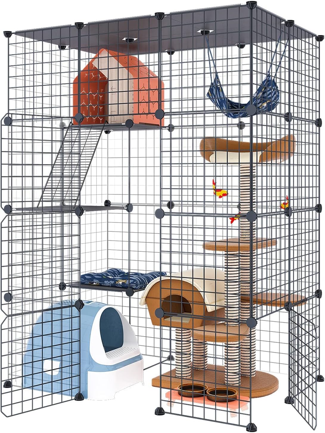 Large Cat Cage Indoor DIY Cat Playpen Detachable Metal Wire Kennels Crate F87364