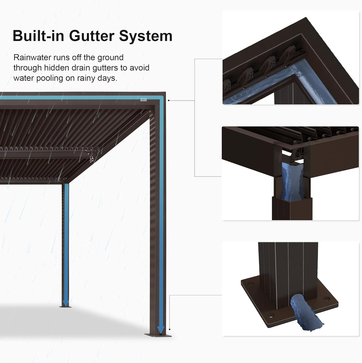11' × 13' Louvered Aluminum Pergola with Roller Blinds D493