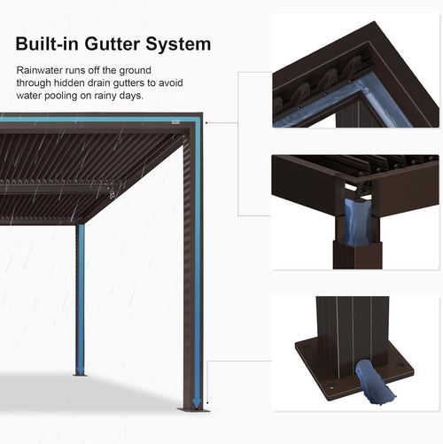 11' × 13' Louvered Aluminum Pergola with Roller Blinds D493