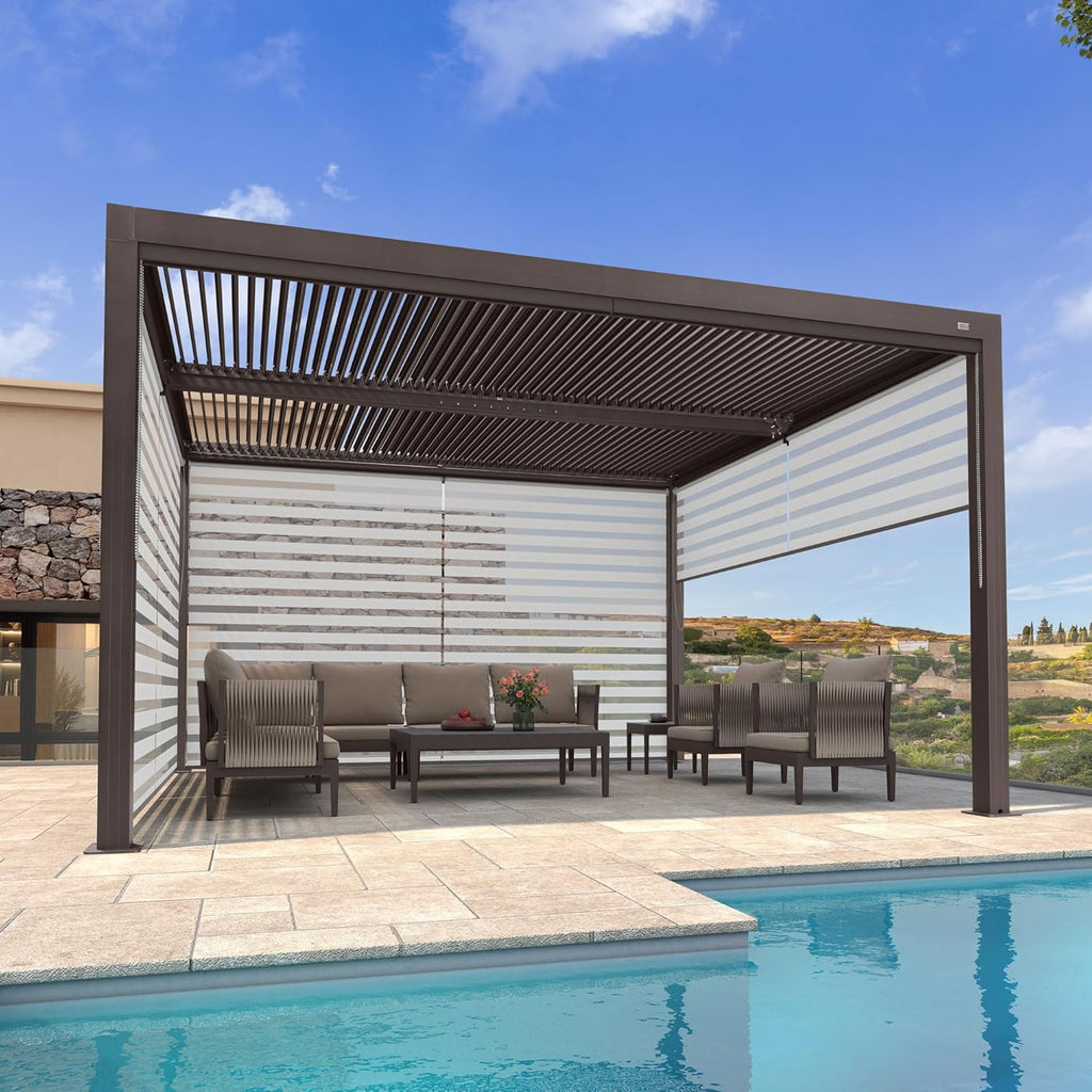 11' × 13' Louvered Aluminum Pergola with Roller Blinds D493