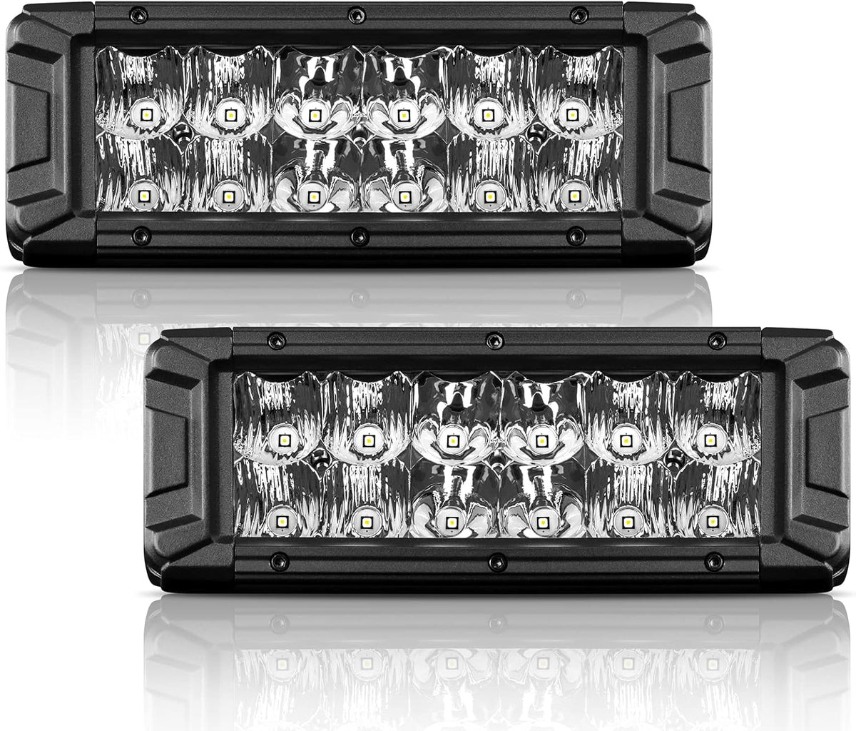 LED Light Bar 8 Inch Double Row 120W 12000LM Spot Flood Combo Off Road Lights Xenon White IP68 Waterproof Driving Light, 2Pcs F2478