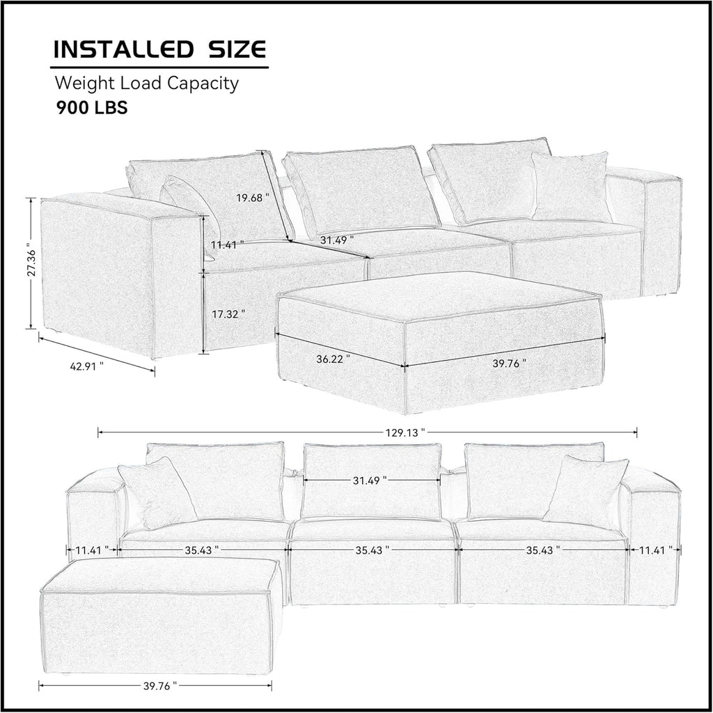White L Shaped Modular Sectional Sofa with Ottoman L6730