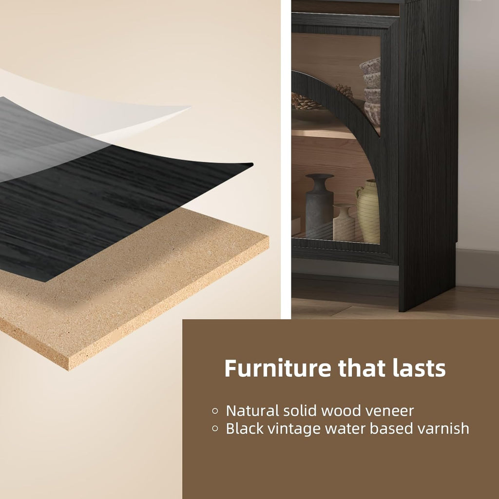 Black Arched Accent Cabinet with Glass Door and Adjustable Shelf T1259