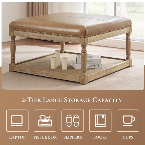 Large Square Ottoman Coffee Table with Storage Shelf Q955783