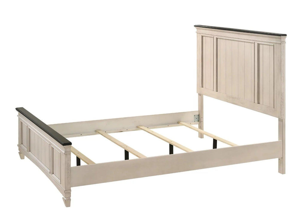 3pc Queen Size Panel Headboard Bed and 2x Nightstands Set Beige Wooden Z6520