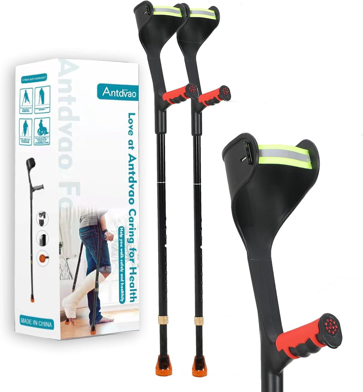 Red Lightweight Adjustable Forearm Crutches Y231165