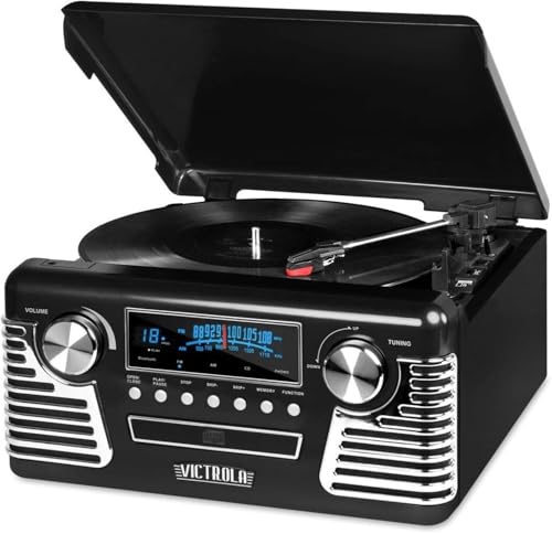 Black 3-Speed Turntable with CD Player, AM/FM Radio, Bluetooth Y13955