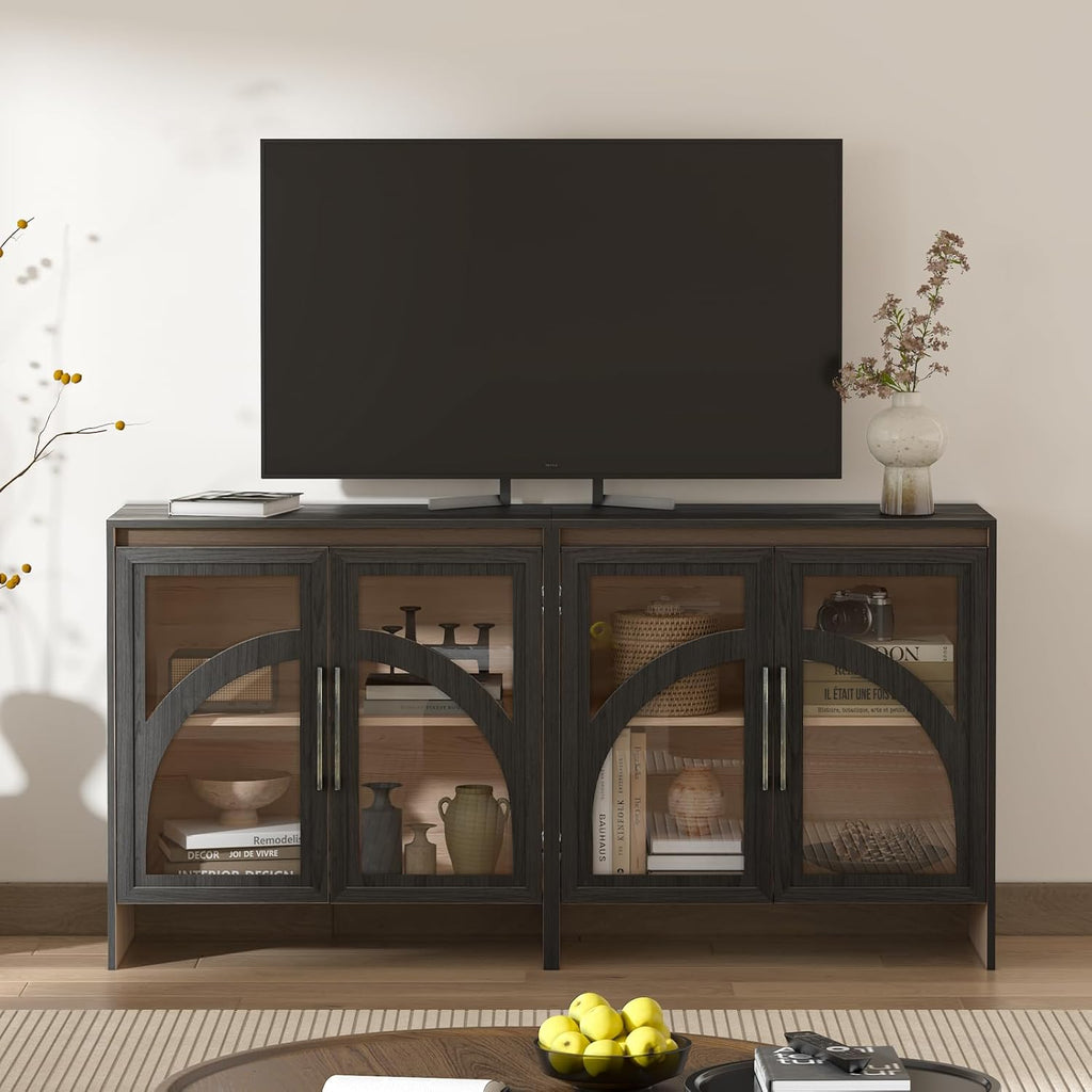 Black Arched Accent Cabinet with Glass Door and Adjustable Shelf T1259