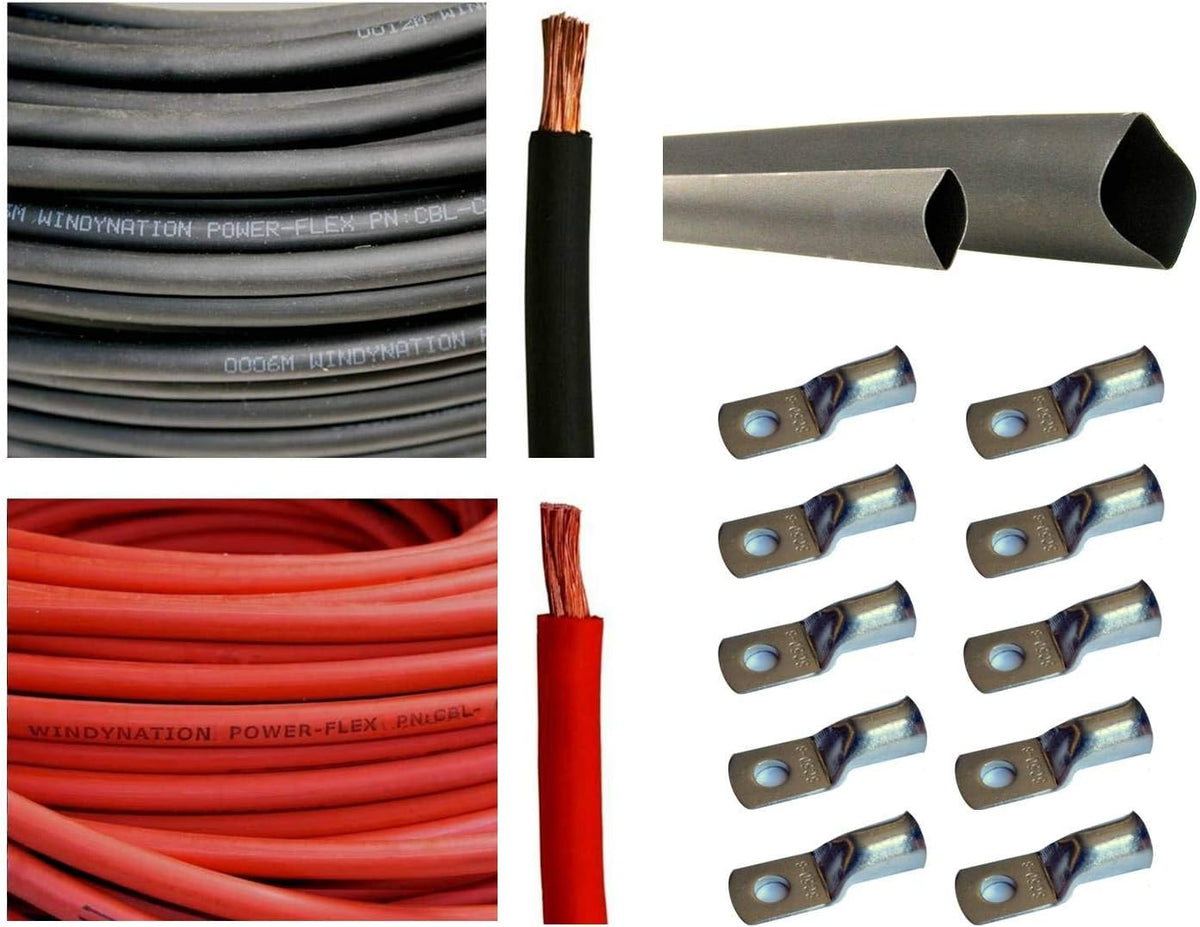 4 AWG 15 Feet Black + 15 Feet Red Pure Copper Cable with Lugs and Heat Shrink Tubing M56719