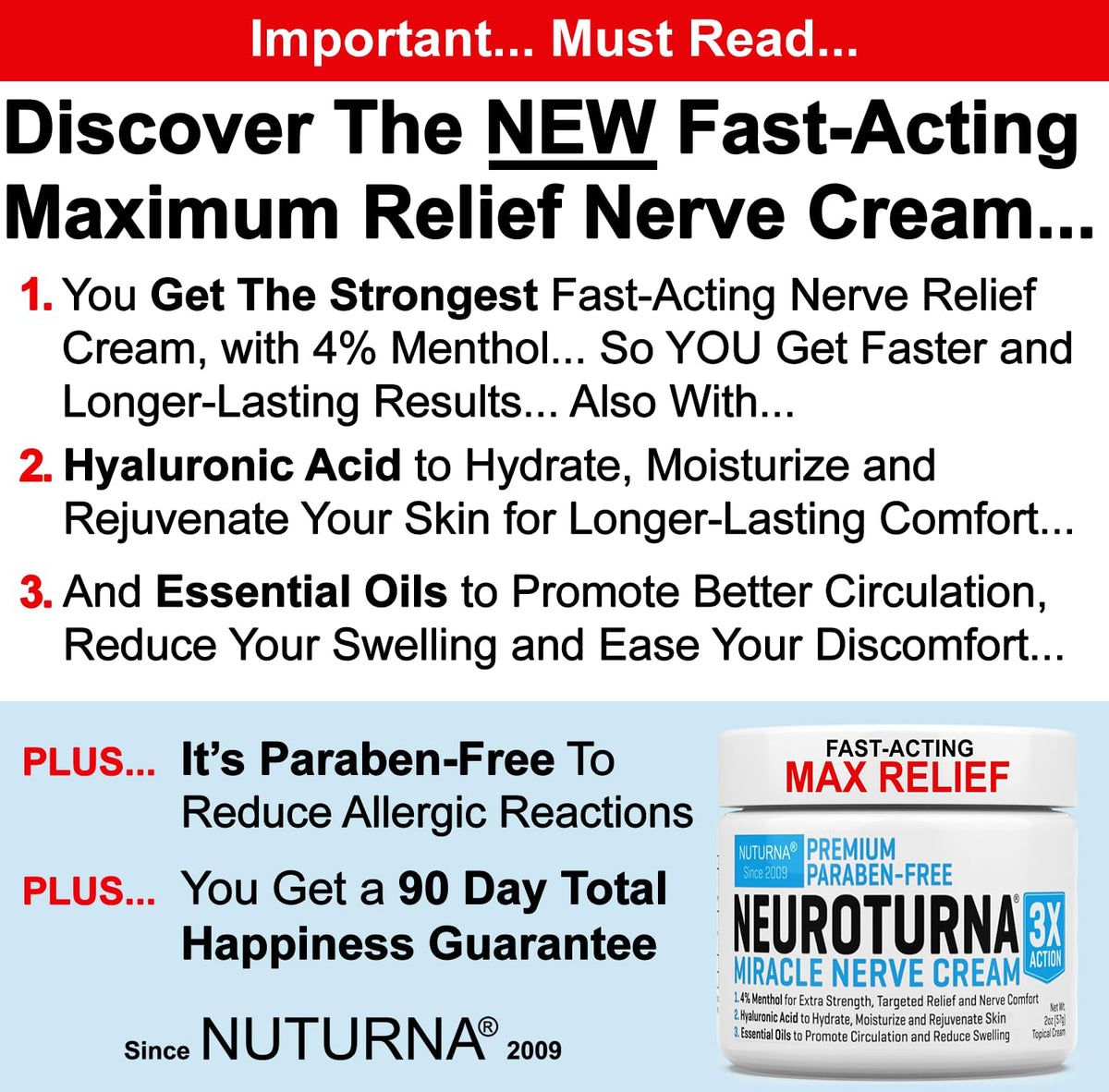 Nerve Relief Cream with 4% Menthol MSM 6 Oz H438119
