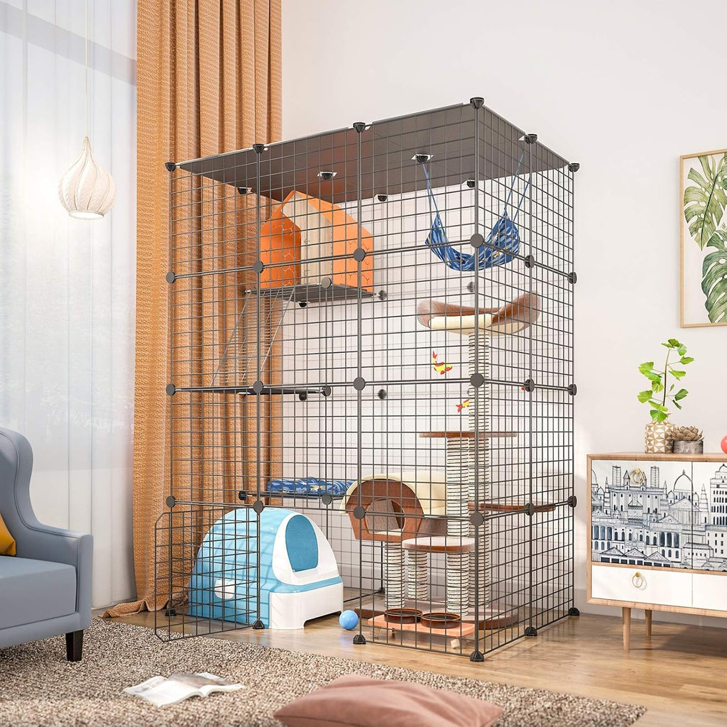 Large Cat Cage Indoor DIY Cat Playpen Detachable Metal Wire Kennels Crate F87364