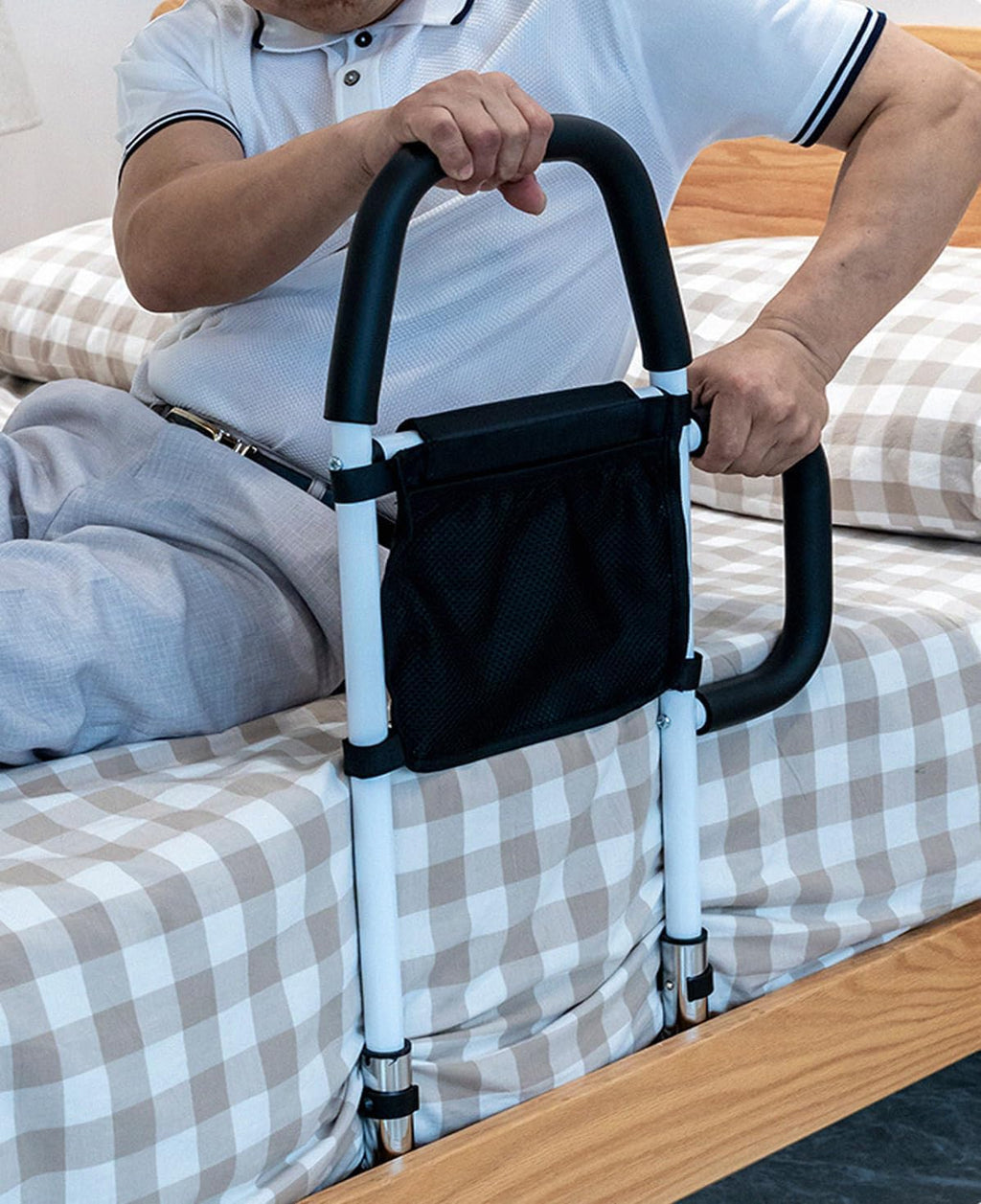 Heavy Duty 330lbs Bed Rails with Dual Padded Grab Bars & Storage Pocket L93607