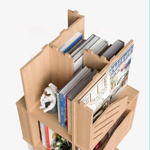 Rotating Wooden Bookshelf 360° Storage Display Rack Corner Bookcase Floor Standing Open Shelves S75463