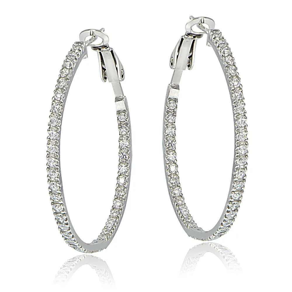 Sterling Silver Cubic Zirconia 35mm Round Hoop Earrings G62200