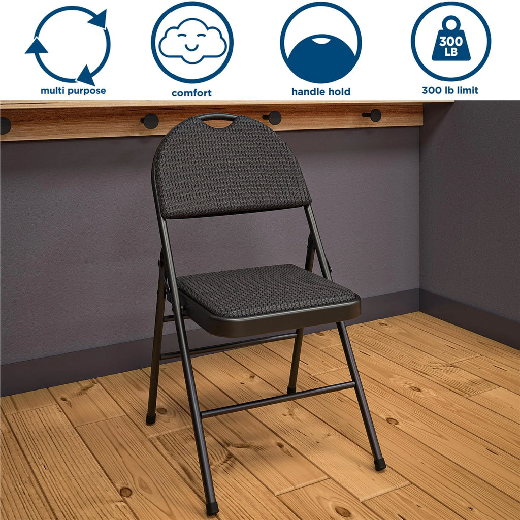 Black Fabric Padded Metal Folding Chair 4-Pack R1131
