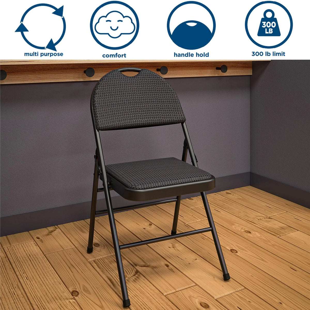 Black Fabric Padded Metal Folding Chair 4-Pack R1131