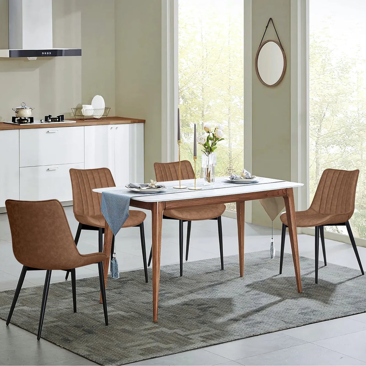 Brown Leather Dining Chairs Set of 4 O93945