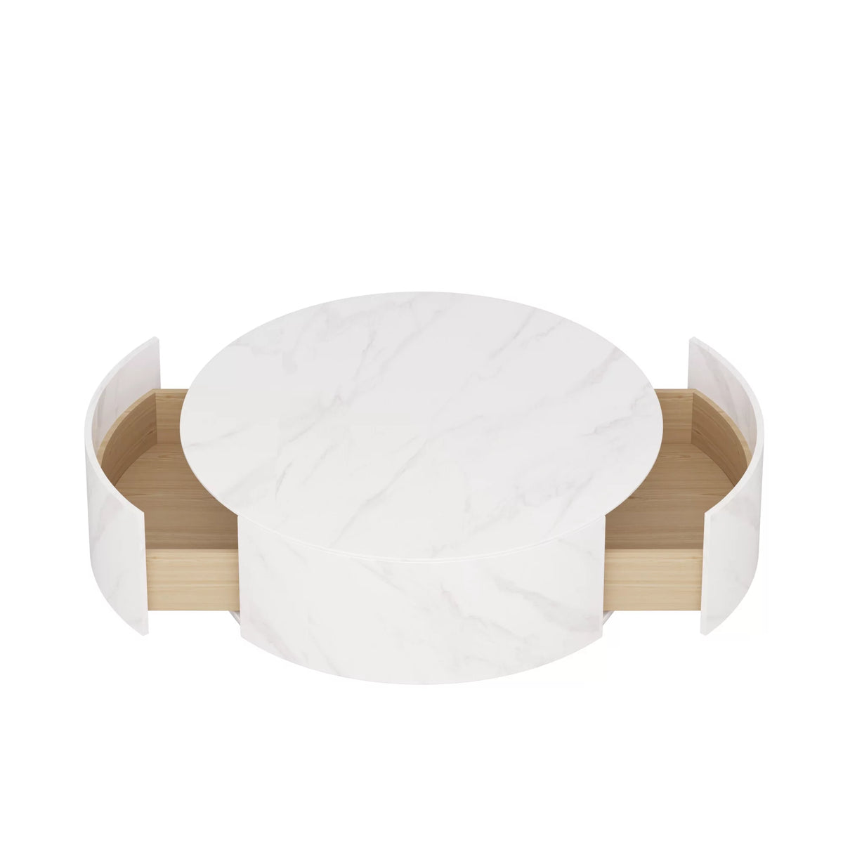 White Round Coffee Table with Two Drawers Y432