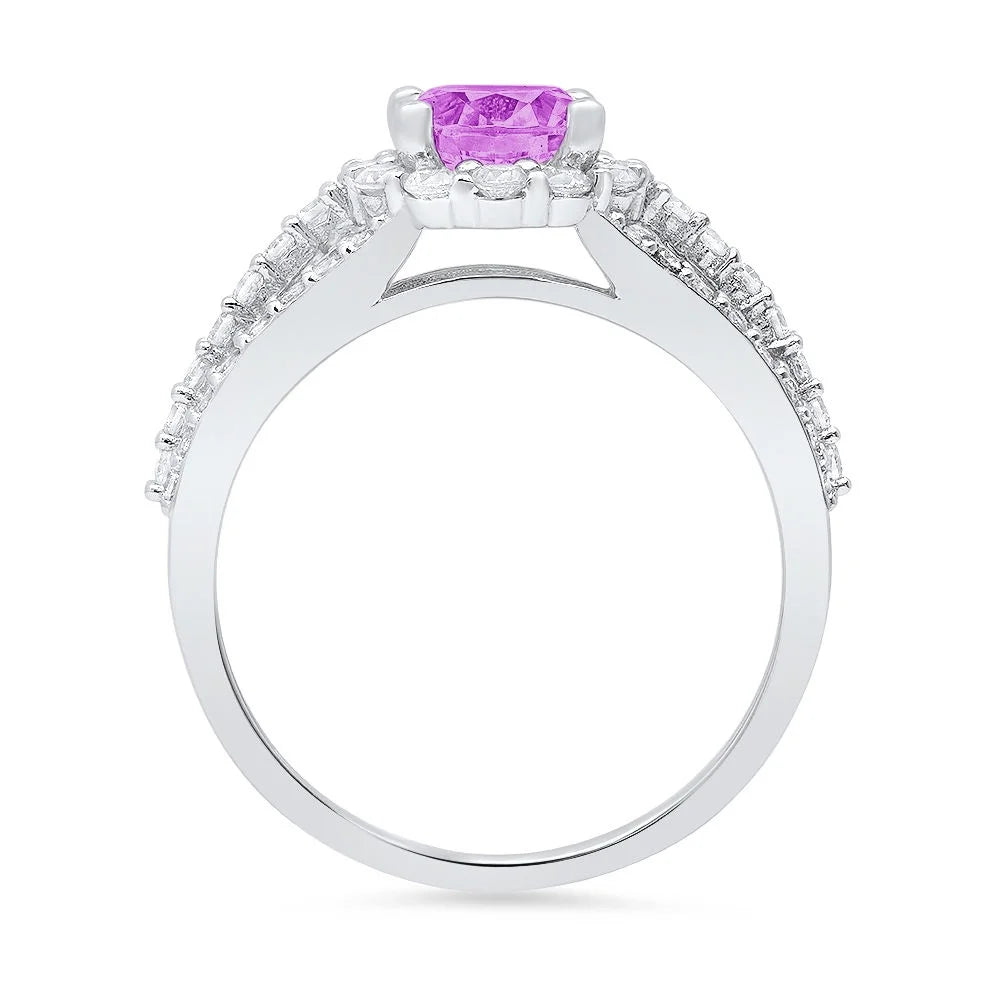 18k White Gold Halo Ring with Round Cut Simulated Alexandrite B272003