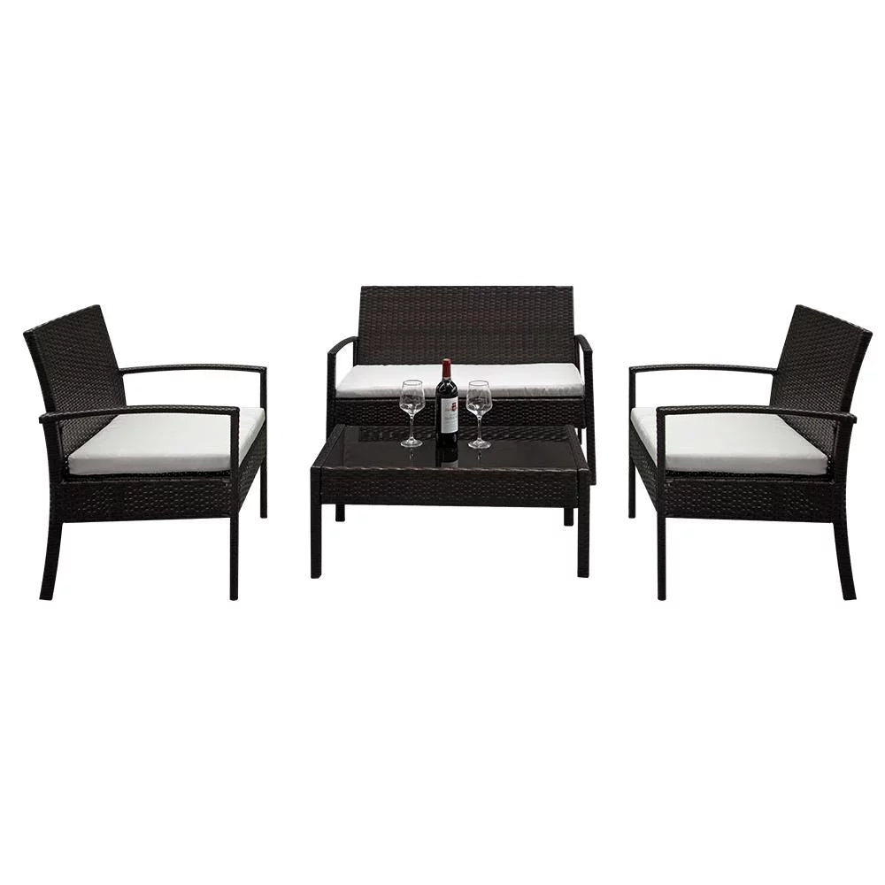 4 PCs Outdoor Wicker Conversation Set with Tempered Glass Coffee Table S803