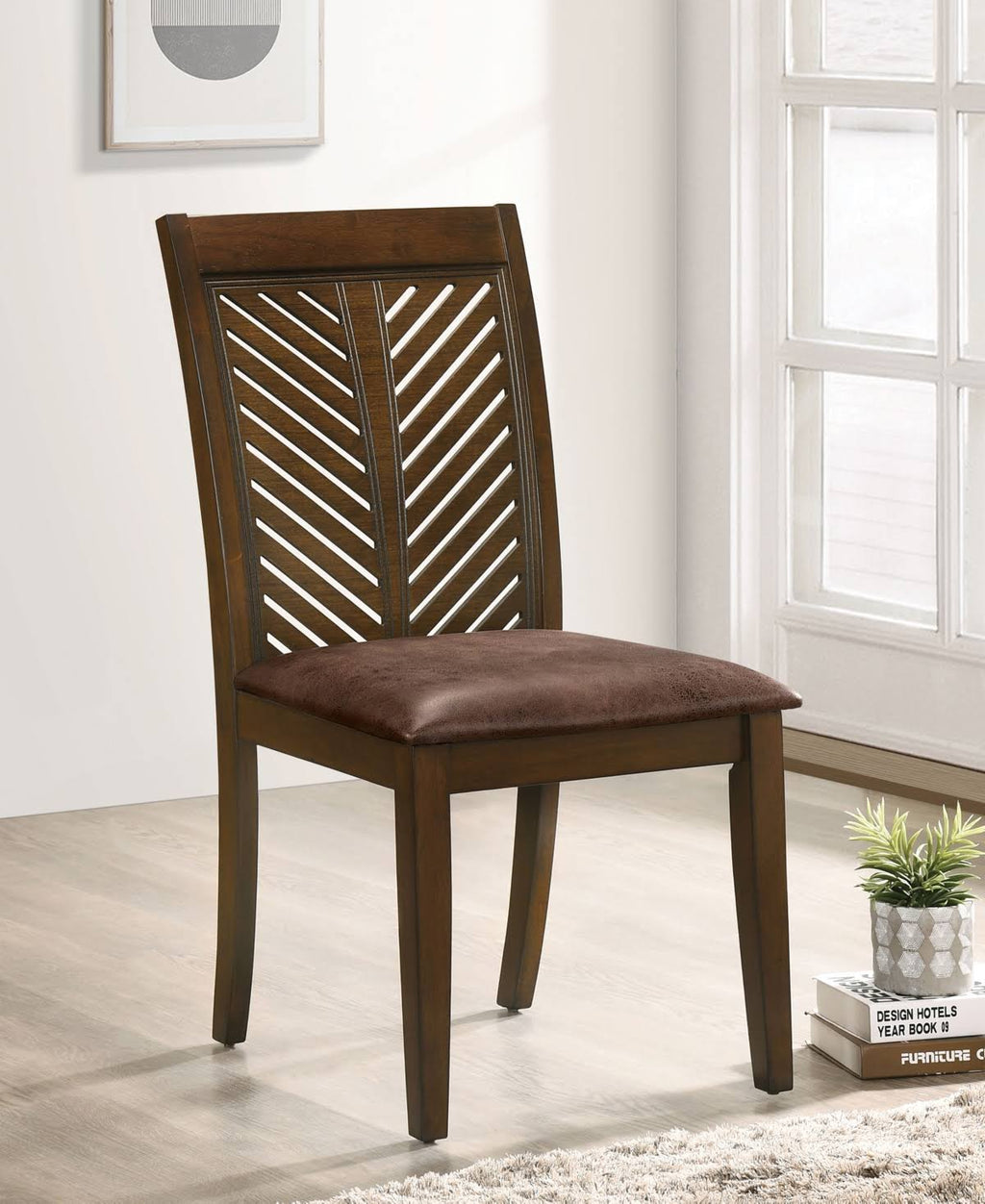 Padded Side Chairs, Set of 2, Walnut, Brown Q864675