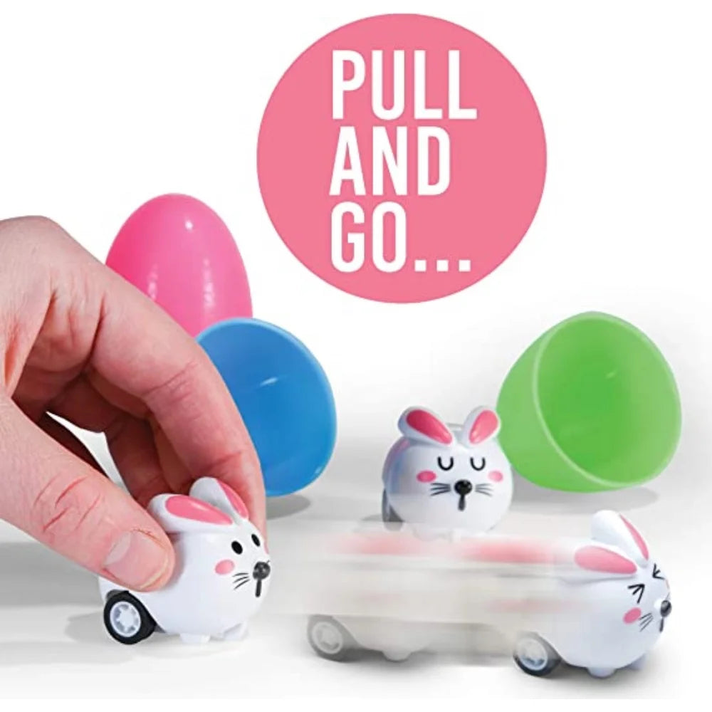6 Toy Filled Easter Eggs with Mini Pull-n-Go Easter Bunnies W279095