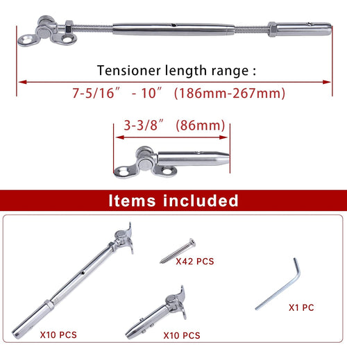 10Set Swageless Cable Railing Kit 1/8 Toggle Turnbuckle Hardware T316 Stainless Steel Z44469