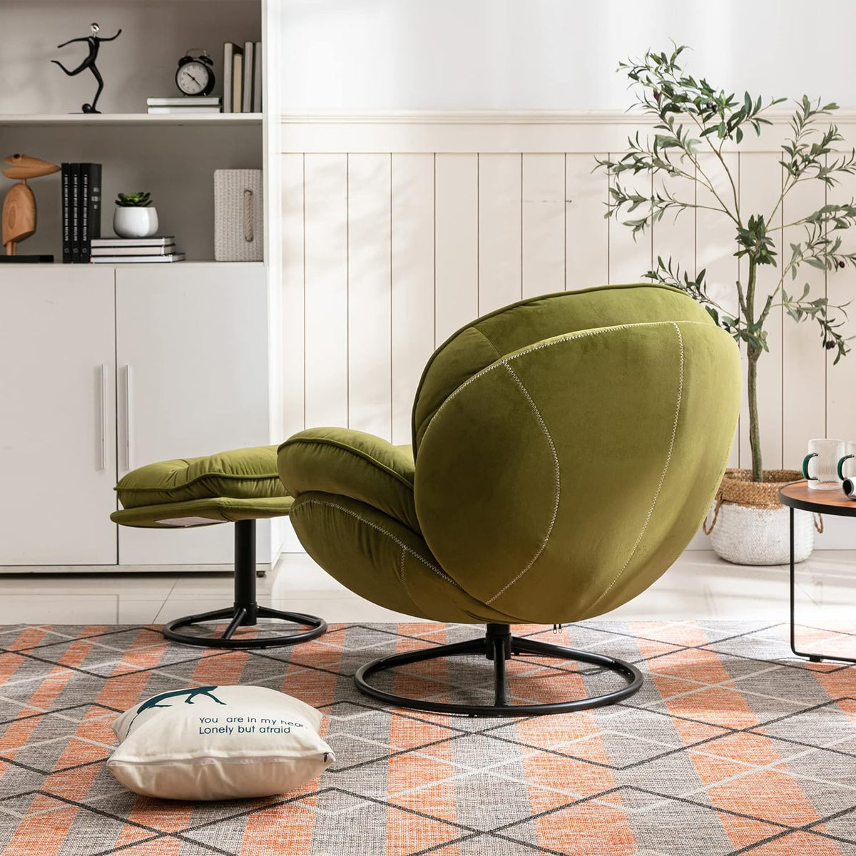 Light Green Velvet Swivel Accent Chair with Ottoman D496507