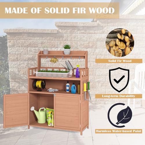 Brown Wooden Potting Bench with Storage Cabinet K783994