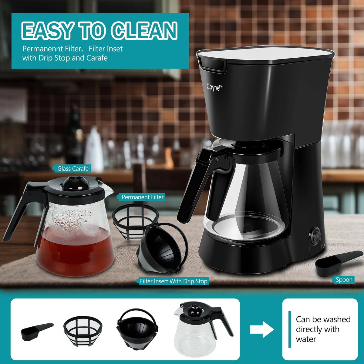 Black 5 Cups Programmable Coffee Machine 25 oz Water Tank T5552