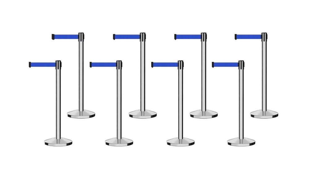 Polished Stainless Steel Retractable Belt Barriers, Set of 8, 13 ft. Belt Z2645