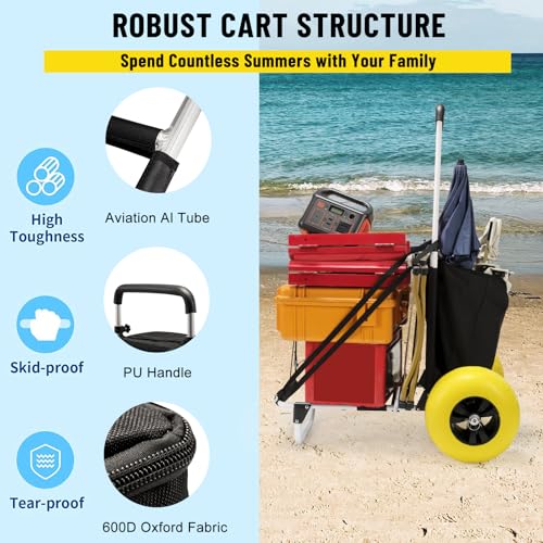 Folding Beach Fishing Cart with Big Balloon Wheels and Storage Bag Z640
