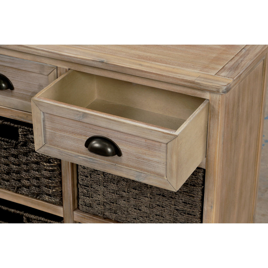 Rustic Storage Cabinet with 2-Drawers and 4 Fabric Basket Dark Brown R5080