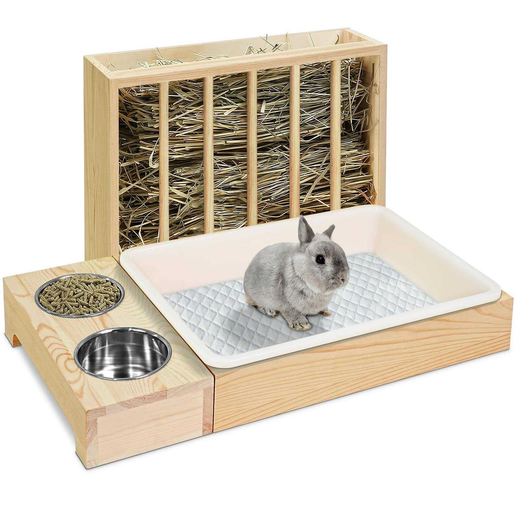 Wooden Rabbit Hay Feeder with Litter Box Z99952