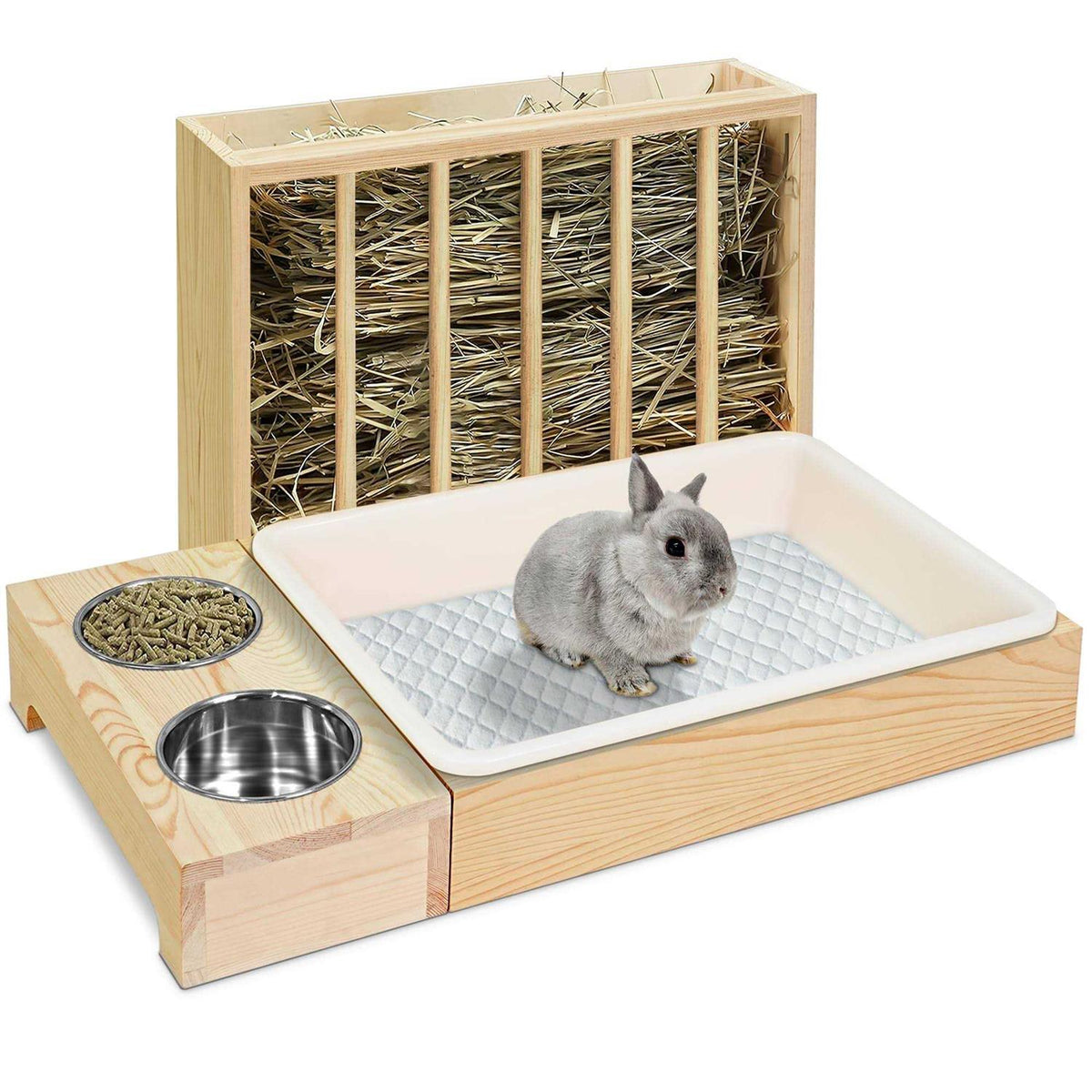 Wooden Rabbit Hay Feeder with Litter Box Z99952