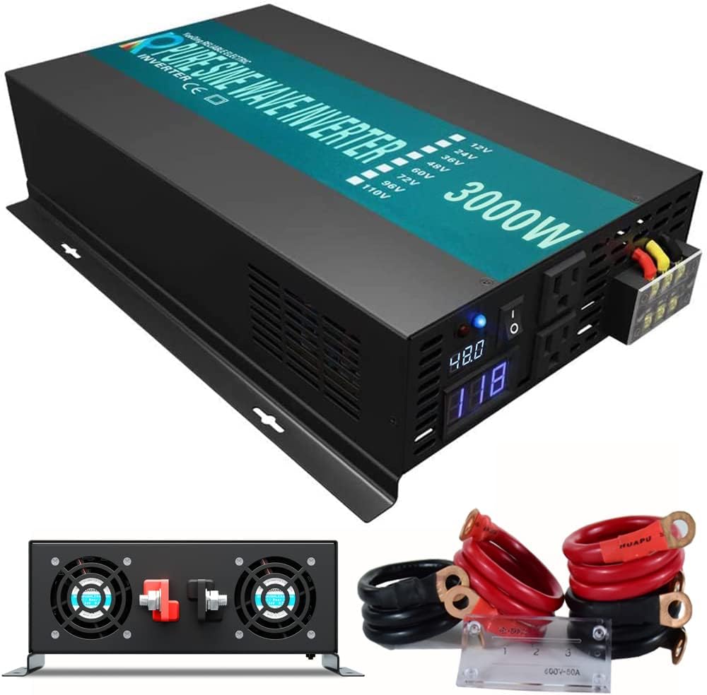 3000W 48V 120V Pure Sine Wave Power Inverter with 2 AC Outlets D5958