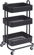 3-Tier Black Metal Rolling Utility Cart K6264