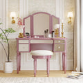 Pink Vanity Set with Tri-Fold Mirror and Stool U905633