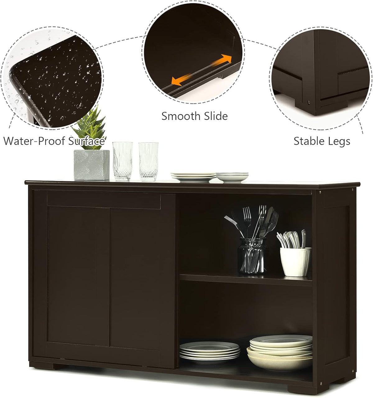 Brown Double-Layer Sliding Slat Door Storage Cabinet W976344