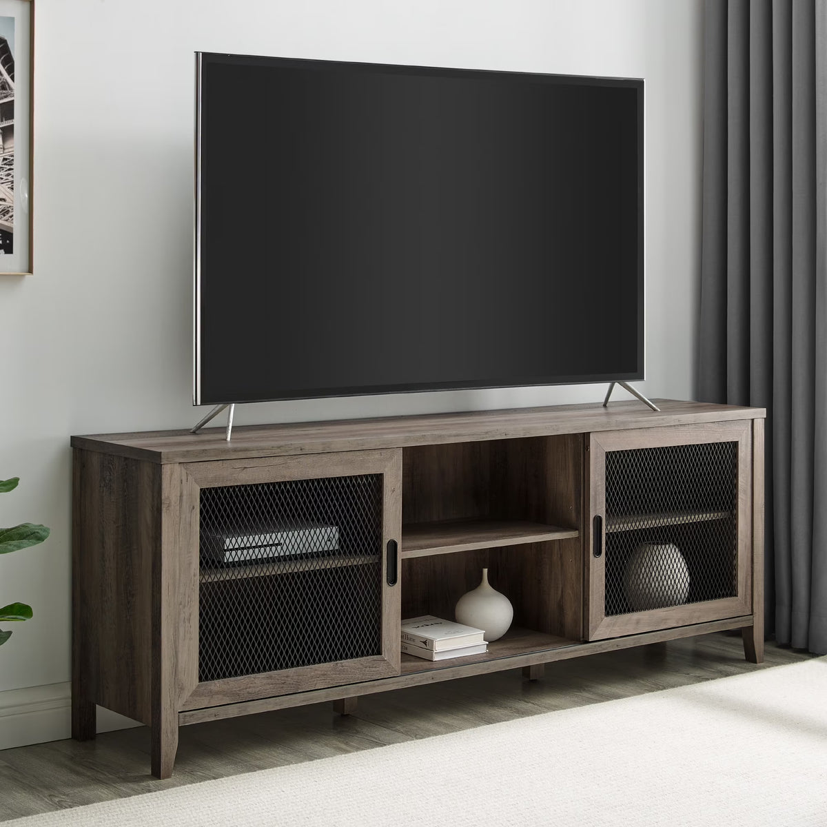 Grey Wash Sliding Door TV Stand Y503