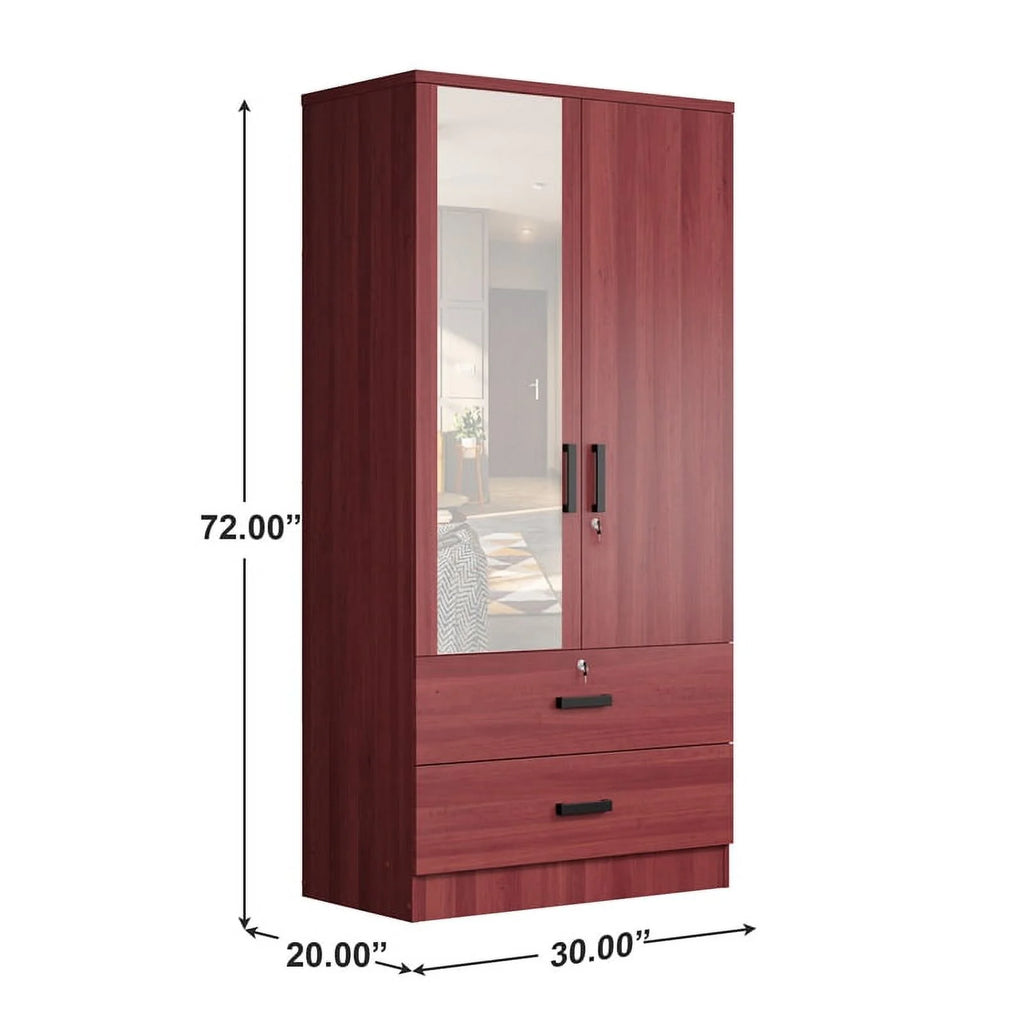 Mahogany Armoire Wardrobe with Mirror & Drawers F13988