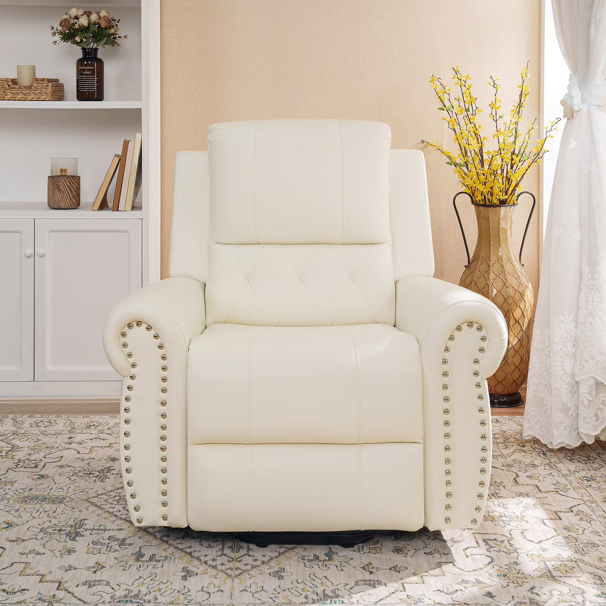 Cream Oversized Power Lift Recliner Chair with Footrest and Remote Control C471648