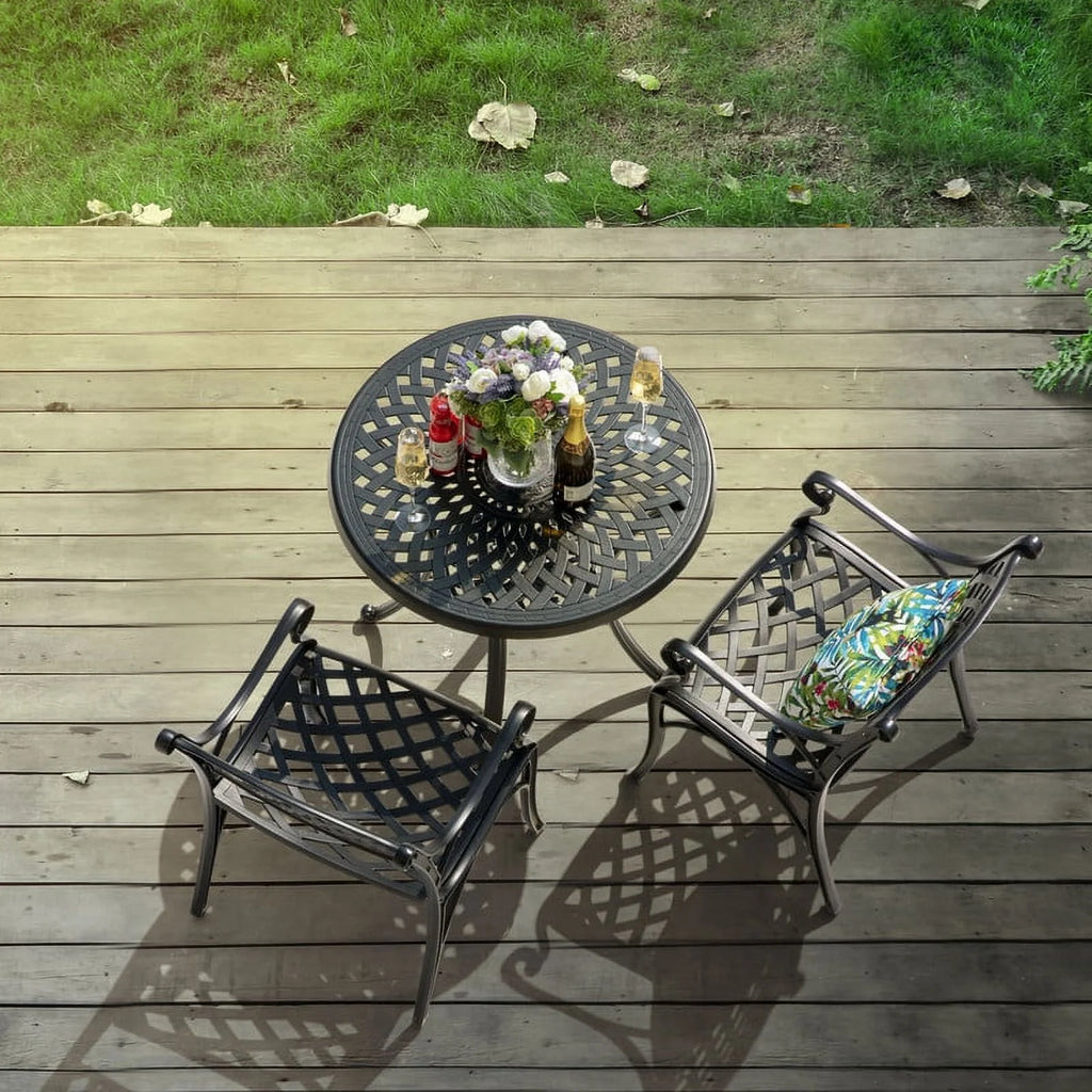 3 Piece Aluminum Patio Bistro Set with Umbrella Hole Z7701