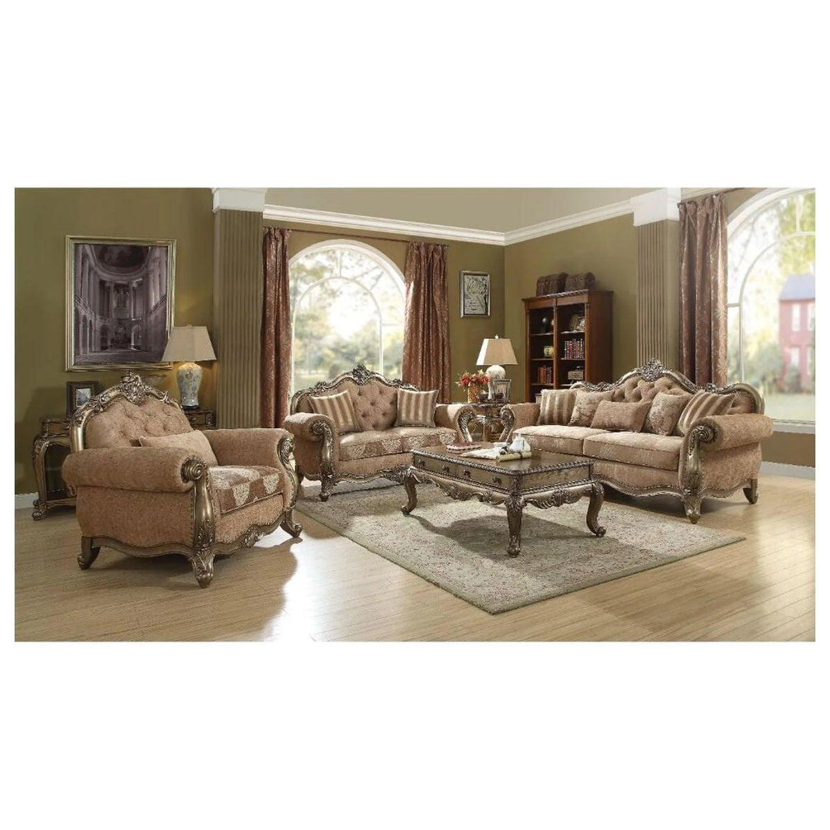 Fabric Vintage Oak Loveseat with 2 Pillows Z539