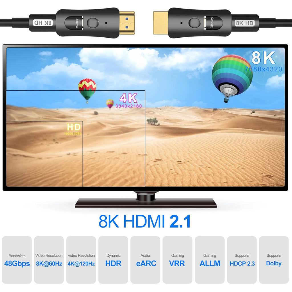 8K Fiber Optic HDMI Cable 100ft with Dual Micro HDMI and Standard HDMI Connectors O80295