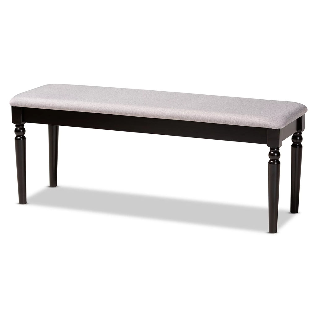 Grey Fabric Upholstered Dark Brown Wood Dining Bench M471487