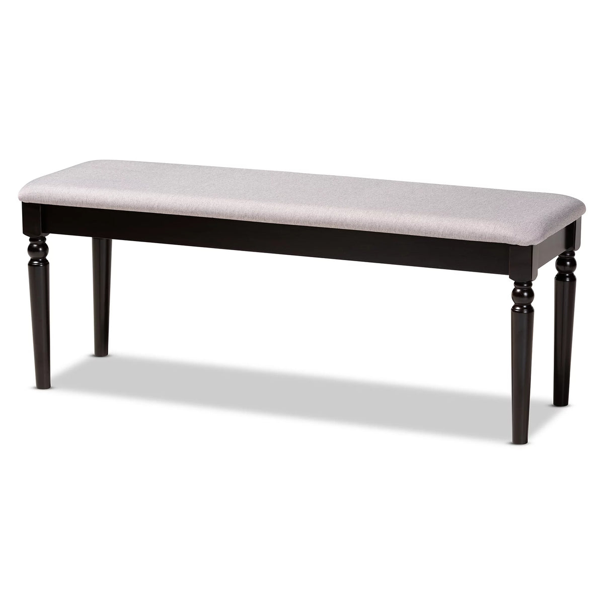 Grey Fabric Upholstered Dark Brown Wood Dining Bench M471487