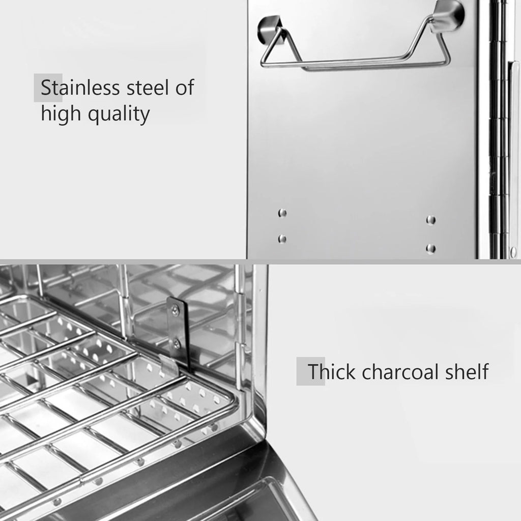 Wood Stainless Steel Foldable Charcoal Grill T5427