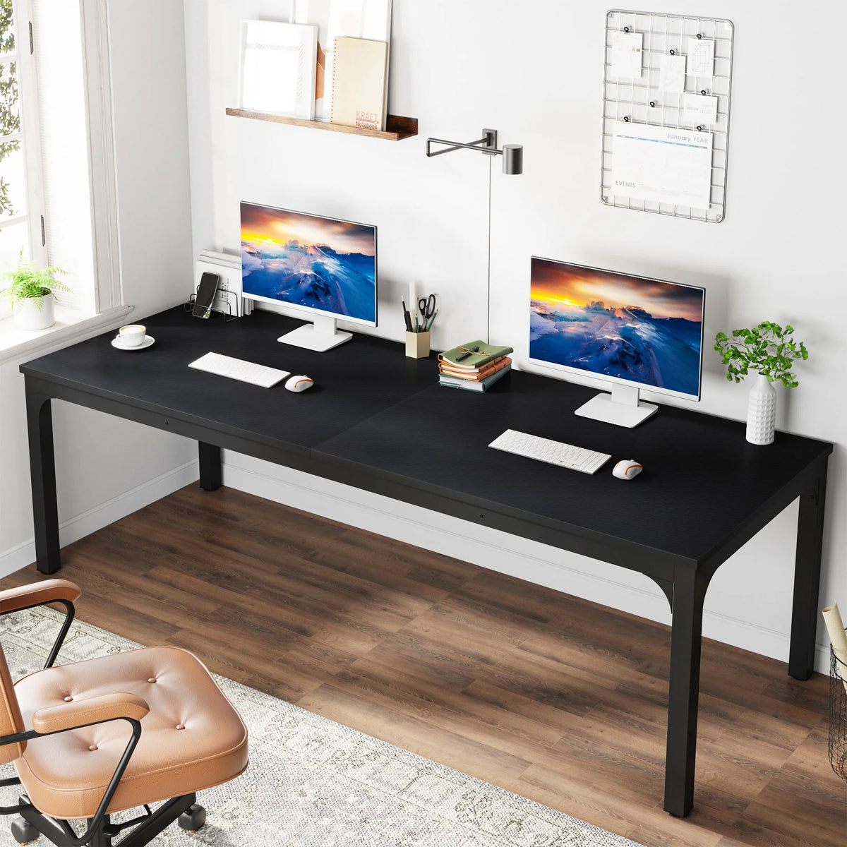 Black Double Workstation Desk with Metal Legs K140720